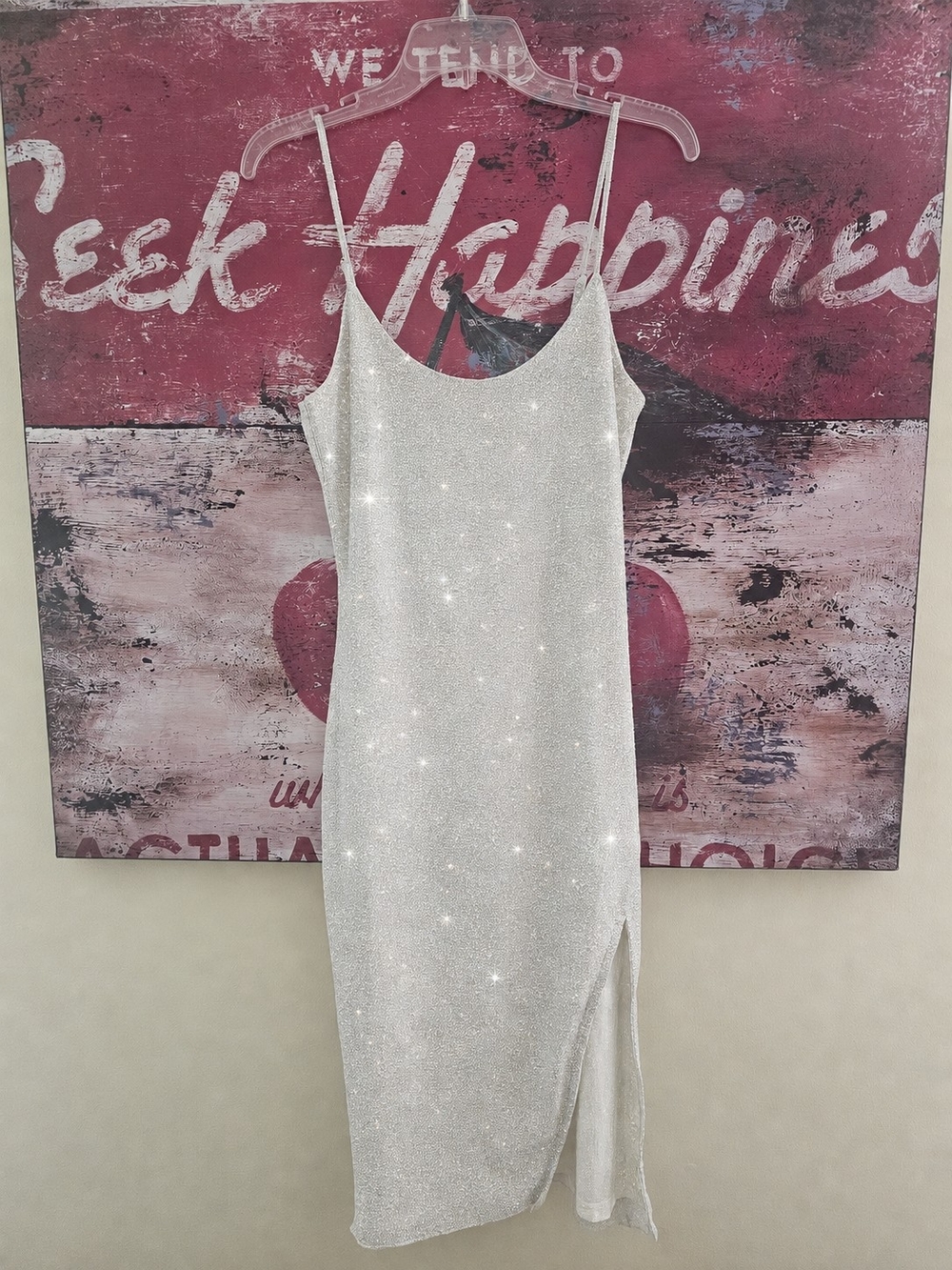 Sparkling Pale Gray Slip Dress with Side Slit